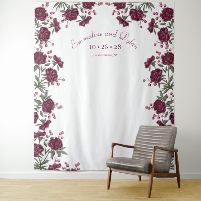 Maroon Rose Wedding Photo Backdrop (In Situ)