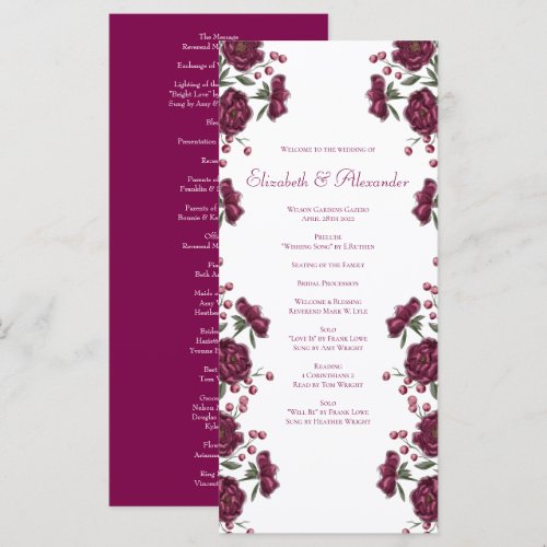Maroon Rose Wedding Programs