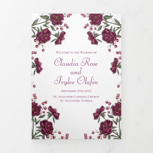 Maroon Rose Wedding Programs