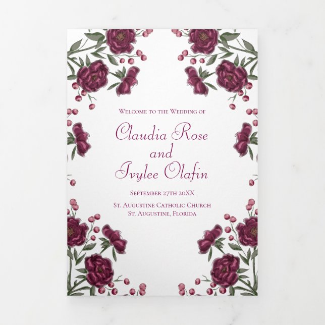 Maroon Rose Wedding Programs (Cover)