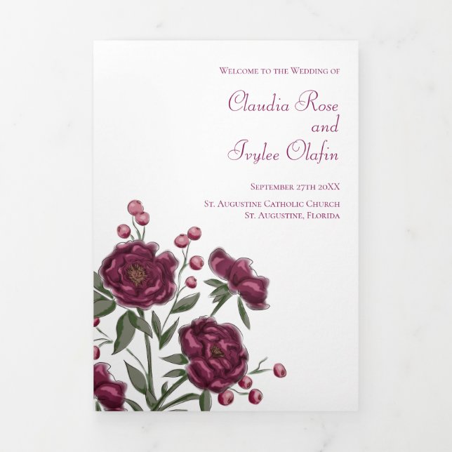 Maroon Rose Wedding Programs (Cover)