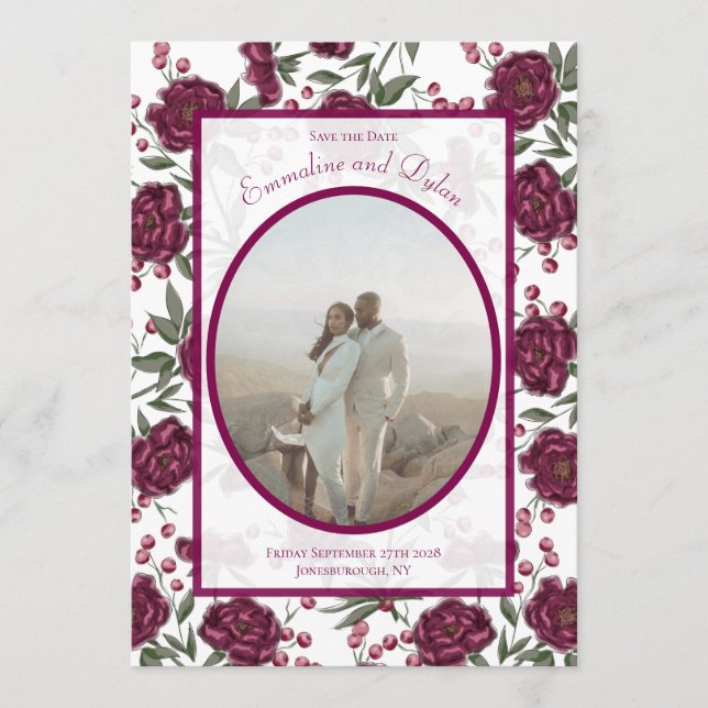 Maroon Rose Wedding Save the Date Invitation (Front)