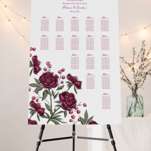 Maroon Rose Wedding Seating Chart