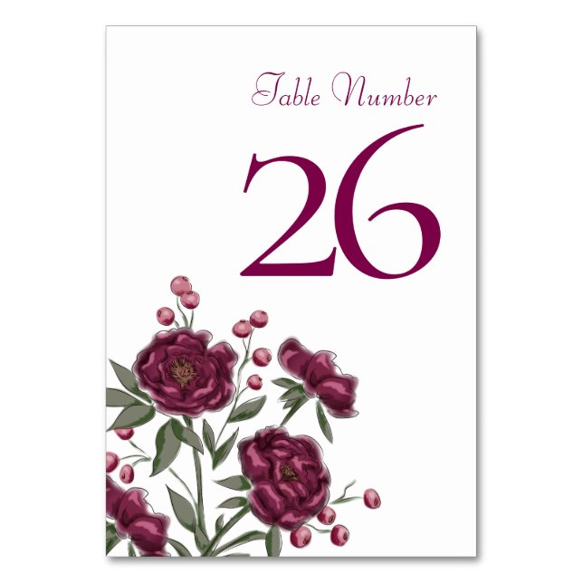 Maroon Rose Wedding Table Number (Front)