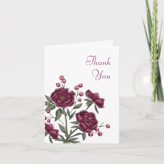 Maroon Rose Wedding Thank You Cards (Front)