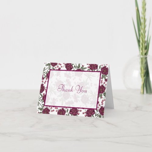Maroon Rose Wedding Thank You Cards