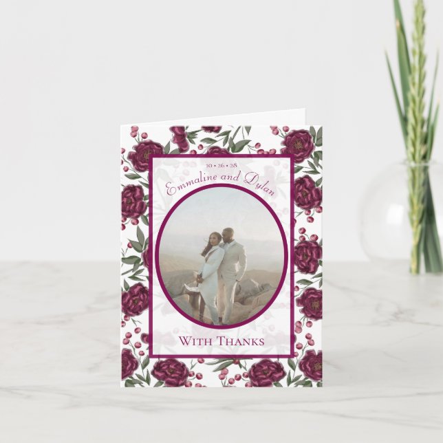 Maroon Rose Wedding Thank You Cards Photo (Front)