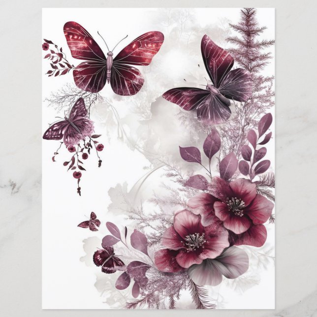 Maroon roses and butterflies scrap-booking paper (Back)