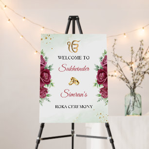 Maroon Roses Roka Ceremony Welcome Sign