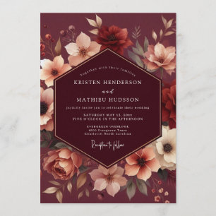 Maroon Russet Bloom Wedding Invitation