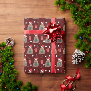 Maroon Santa Armadillo with Gifts Pattern Wrapping Paper