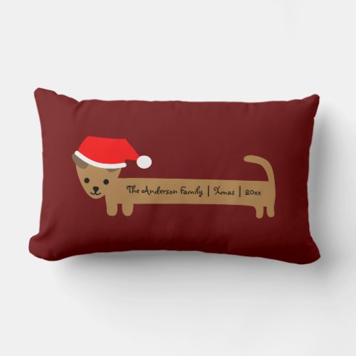 Maroon Santa Dachshund Family Christmas Custom Lumbar Pillow