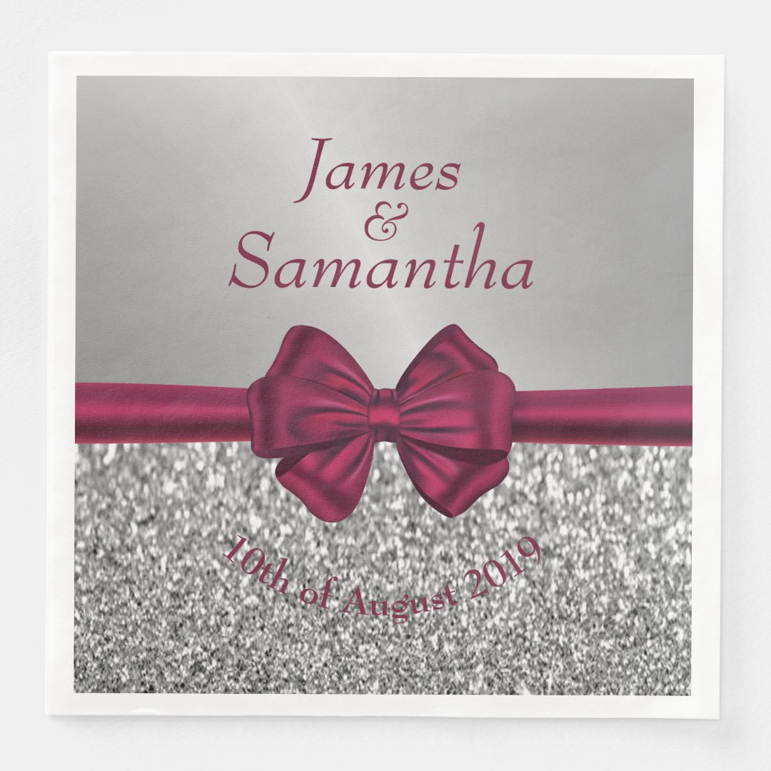 Maroon Satin Bow & Silver Paper Dinner Napkins Zazzle
