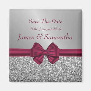 Maroon Satin Bow & Silver – Save The Date Magnet