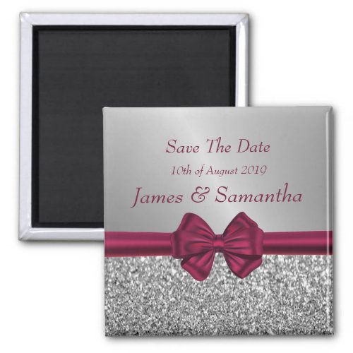Maroon Satin Bow  Silver   Save The Date Magnet
