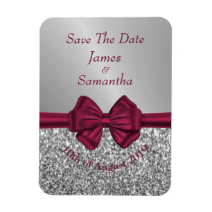 Maroon Satin Bow & Silver – Save The Date Magnet