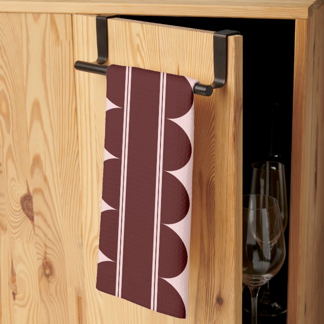 Maroon Scalloped Statement Kitchen Towel (Thirds Fold)