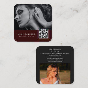 Maroon scannable barcode QR code photo Square Business Card