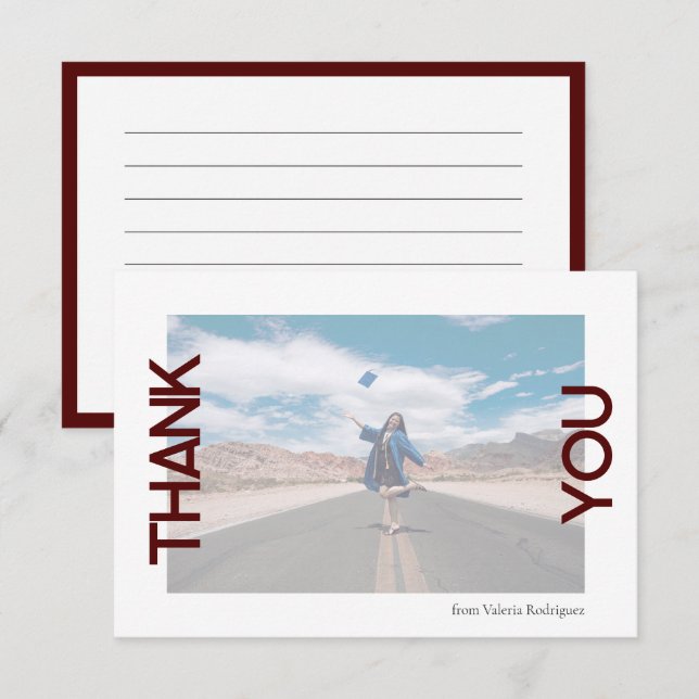 Maroon School Color Photo Thank You Card (Front/Back)
