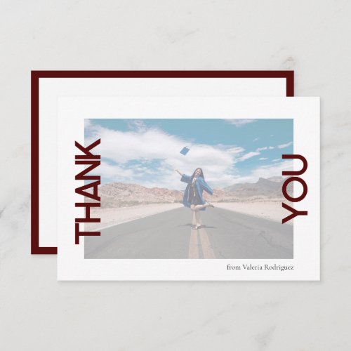 Maroon School Color Photo Thank You Card