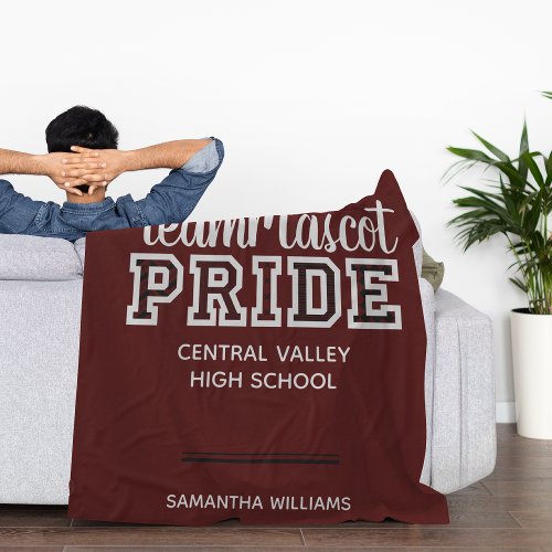 Maroon School Pride Mascot Name Fleece Blanket
