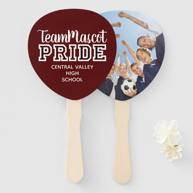 Maroon School Pride Mascot Name Hand Fan (Front and Back)