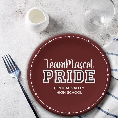 Maroon School Pride Mascot Name Paper Plates