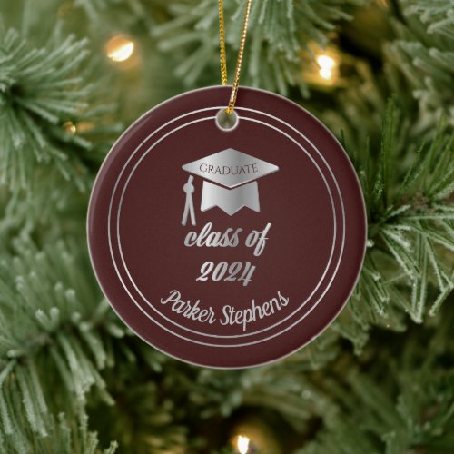 Maroon Silver Graduate Cap Graduation 2023 Photo Ceramic Ornament