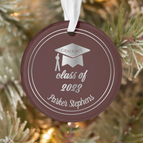 Maroon Silver Graduate Cap Graduation 2023 Photo Ornament