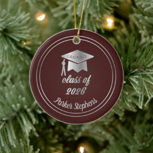 Maroon Silver Graduate Cap Graduation 2026 Photo Ceramic Ornament