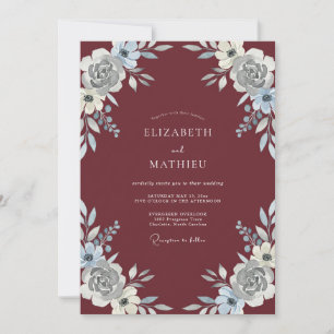 Maroon Silver Painted Wedding Invitation