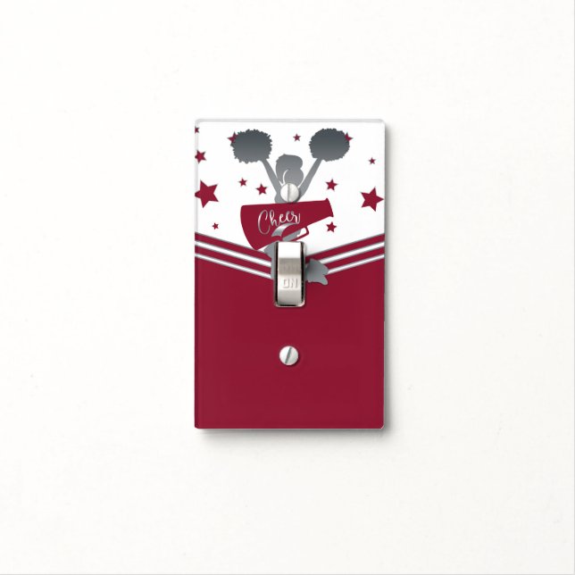 Maroon Silver Stars Cheer Cheer-leading Girls Light Switch Cover (In Situ)