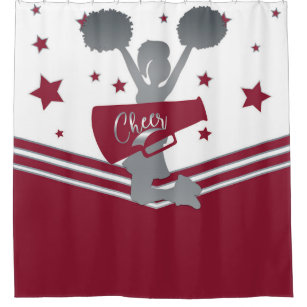 Maroon Silver Stars Cheer Cheer-leading Girls Shower Curtain