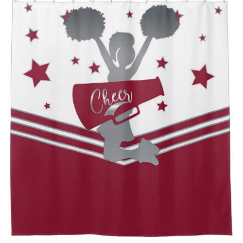 Maroon Silver Stars Cheer Cheer_leading Girls Shower Curtain