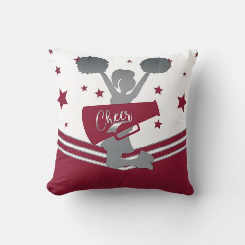 Maroon Silver Stars Cheer Cheer_leading Girls Throw Pillow