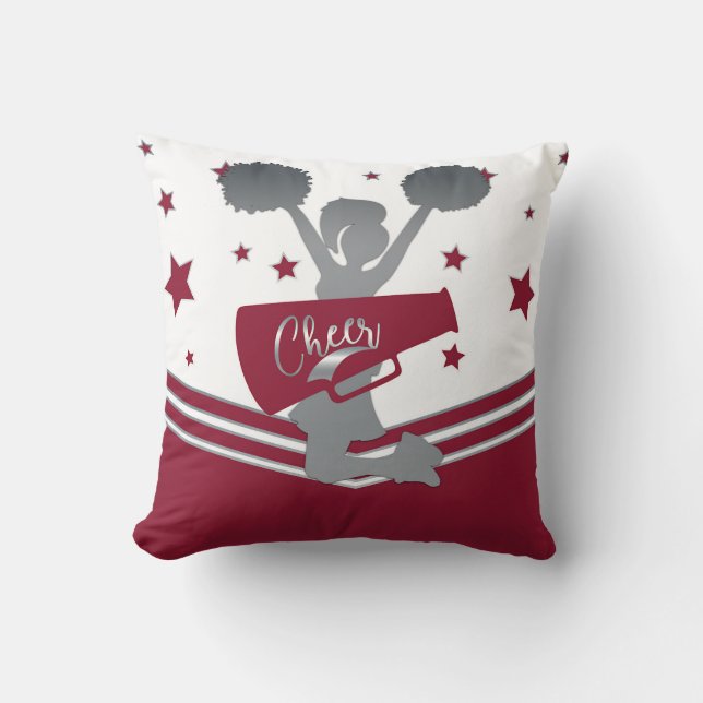 Maroon Silver Stars Cheer Cheer-leading Girls Throw Pillow (Front)