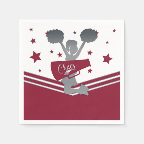 Maroon  Silver Stars Cheer Cheer_leading Party Paper Napkins
