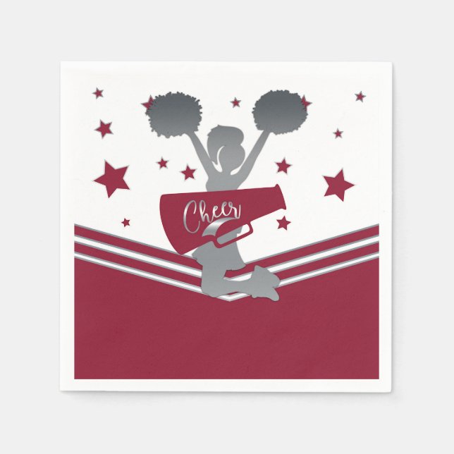 Maroon & Silver Stars Cheer Cheer-leading Party Paper Napkins (Front)