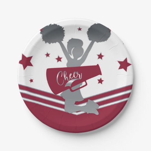 Maroon  Silver Stars Cheer Cheer_leading Party Paper Plates