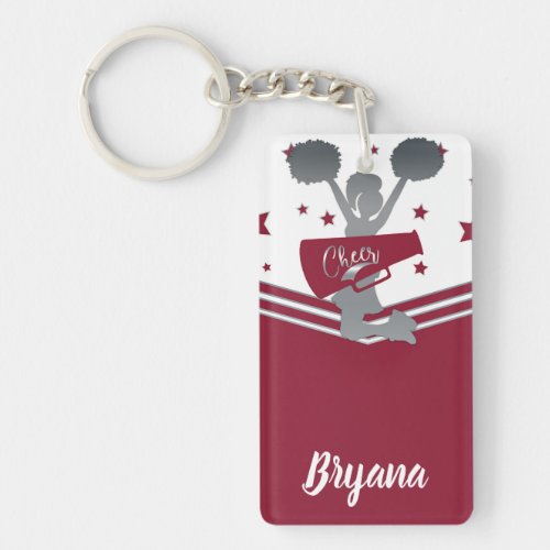 Maroon Silver Stars Cheer_leading Personalized Keychain