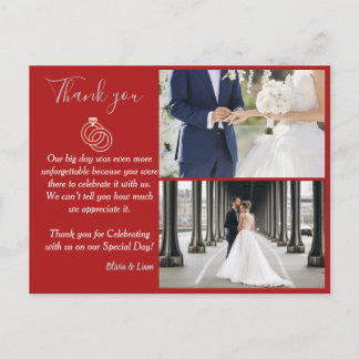 Maroon & Silver Vector Wedding Ring Thank You Postcard