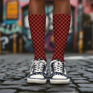 Maroon Simple Diamond Pattern Abstract Geometric Socks