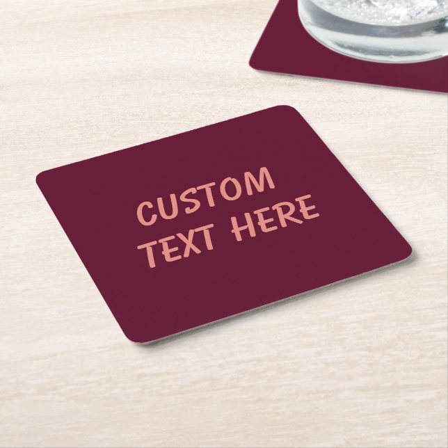 Maroon simple minimalist square paper coaster (Angled)