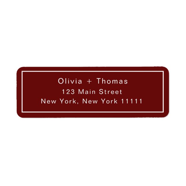 Maroon Simple Modern Return Address Label (Front)