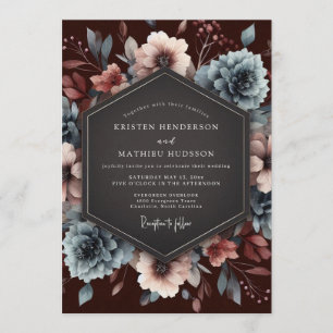 Maroon Slate Baroque Bloom Wedding Invitation
