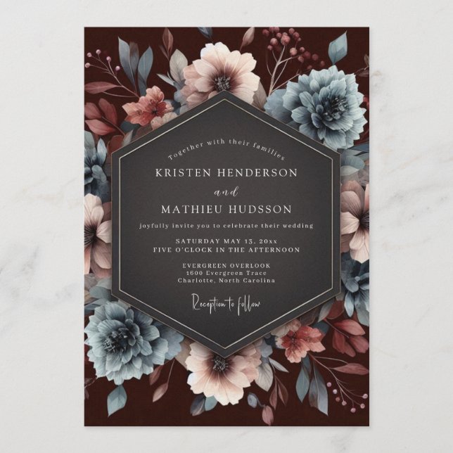 Maroon Slate Baroque Bloom Wedding Invitation (Front)
