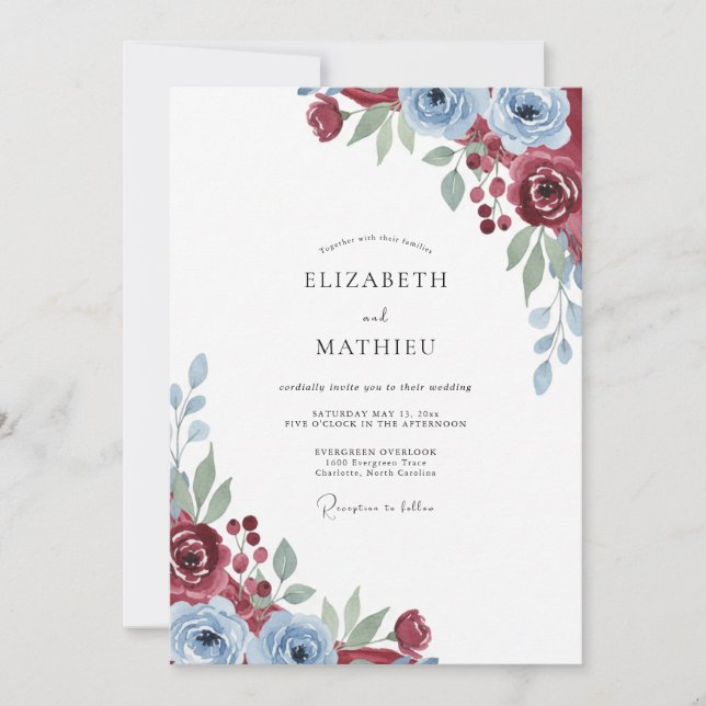 Maroon Slate Rose Wedding Invitation (Front)