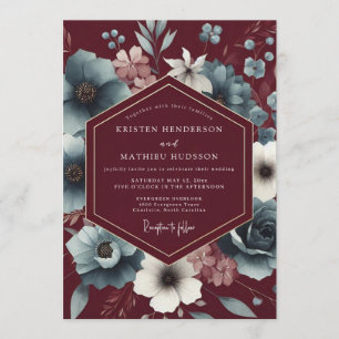 Maroon Slate Somber Bloom Wedding Invitation