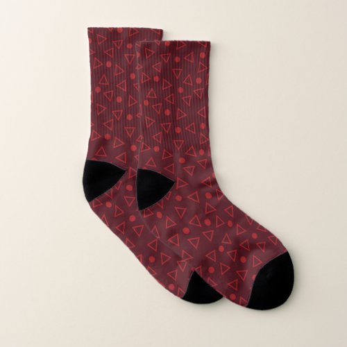 maroon small triangles and polka dot pattern socks