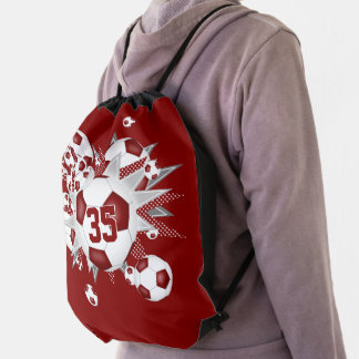 Maroon soccer ball blowout girls jersey number drawstring bag